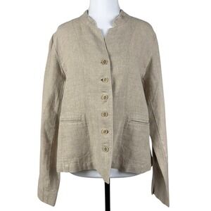 Eileen Fisher 100% Irish Linen Jacket Womens M Beige Button Up Minimalist
